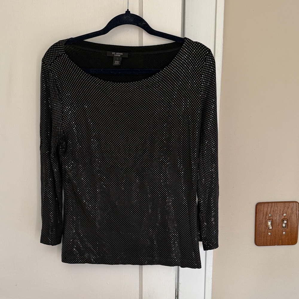 St. John Black Sequin Blouse